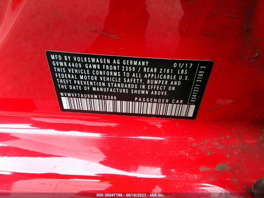 2017 VOLKSWAGEN GOLF R WVWVF7AU9HW179386