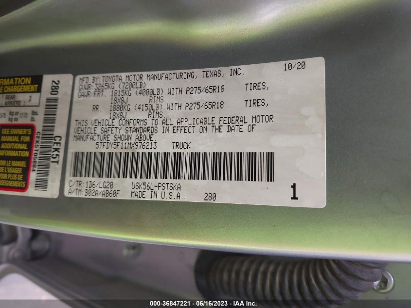 2021 TOYOTA TUNDRA SR5 5TFDY5F11MX976213