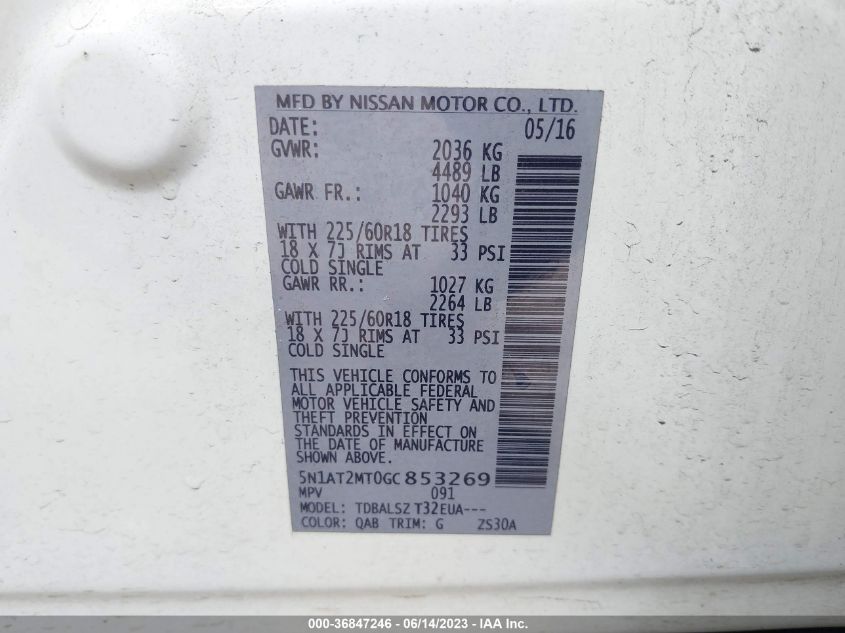 2016 NISSAN ROGUE SL - 5N1AT2MT0GC853269
