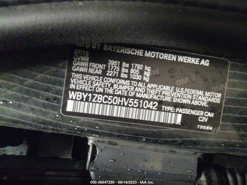 2017 BMW I3 - WBY1Z8C50HV551042