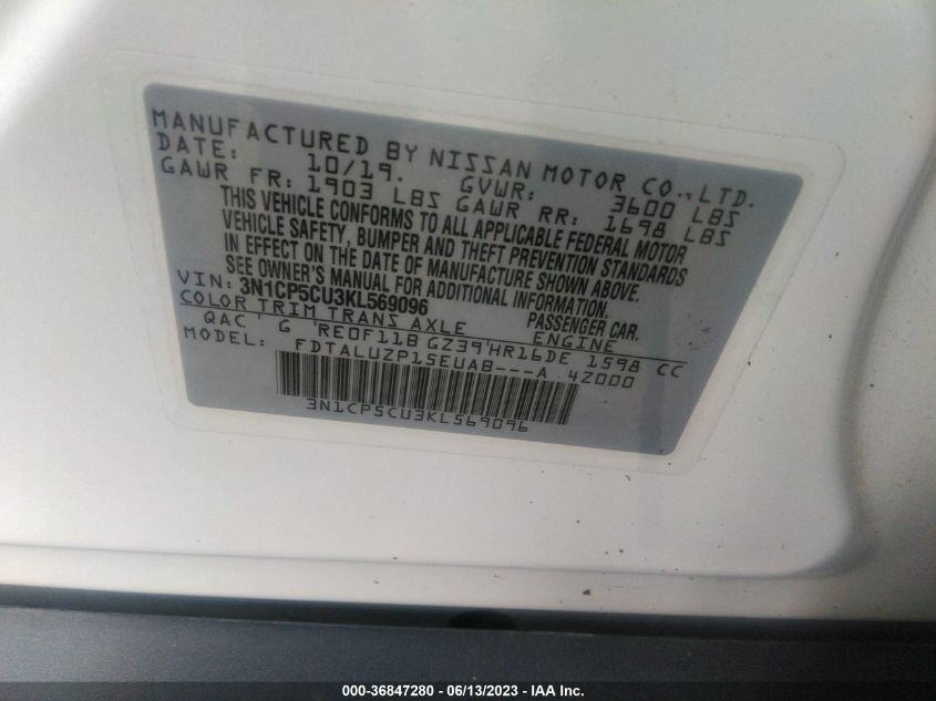 2019 NISSAN KICKS SR - 3N1CP5CU3KL569096