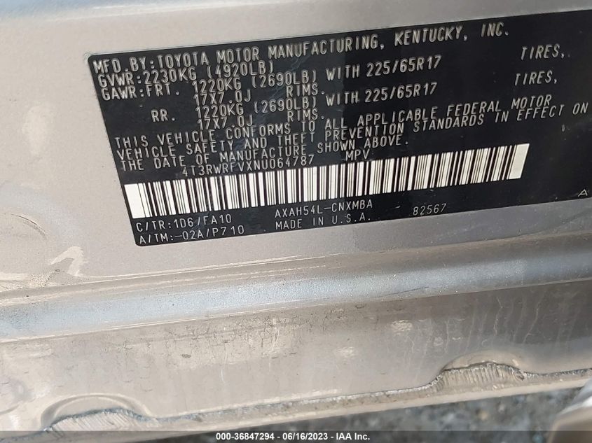 2022 TOYOTA RAV4 HYBRID XLE - 4T3RWRFVXNU064787