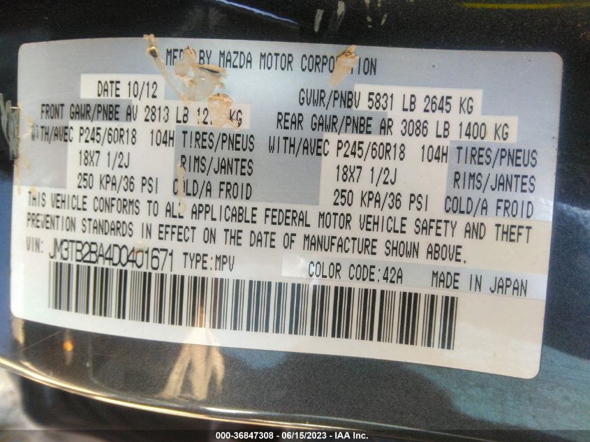 2013 MAZDA CX-9 SPORT - JM3TB2BA4D0401671