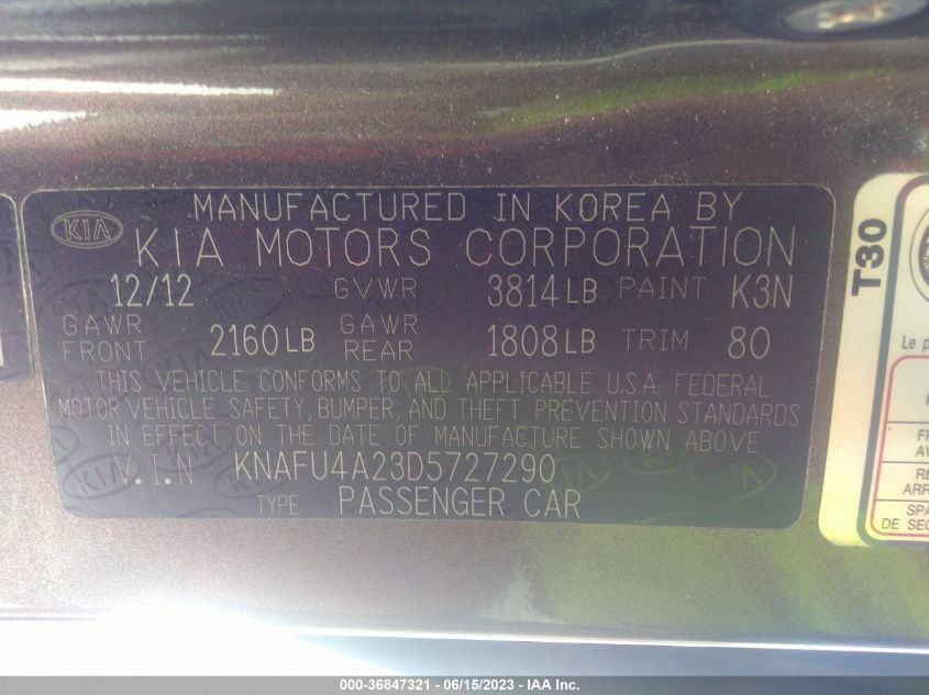 2013 KIA FORTE EX - KNAFU4A23D5727290