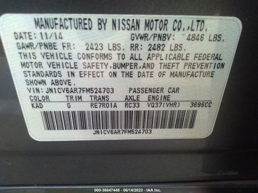 2015 INFINITI Q40 JN1CV6AR7FM524703