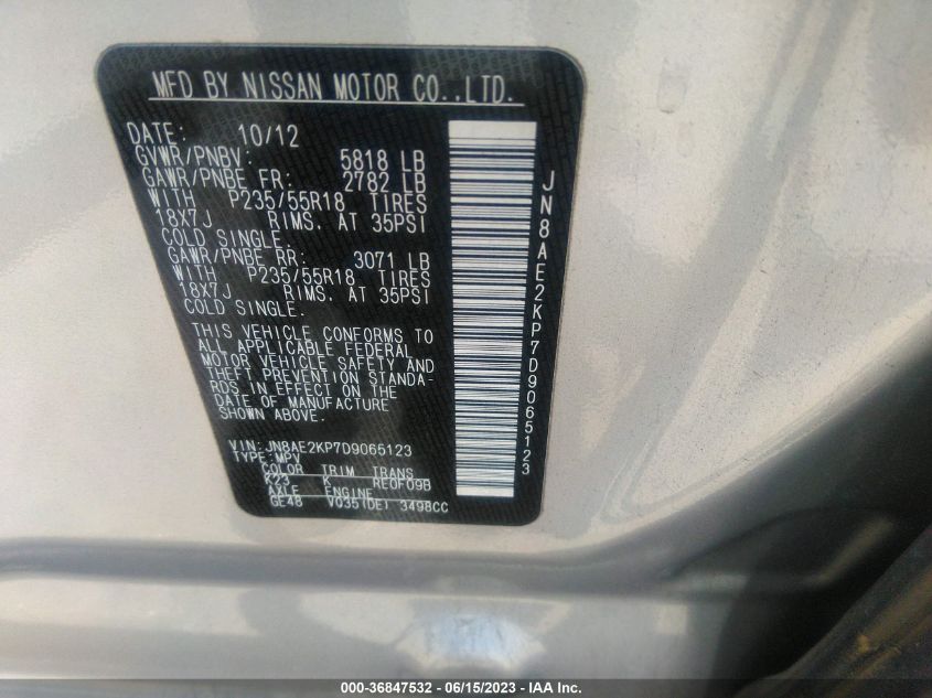 2013 NISSAN QUEST SL - JN8AE2KP7D9065123