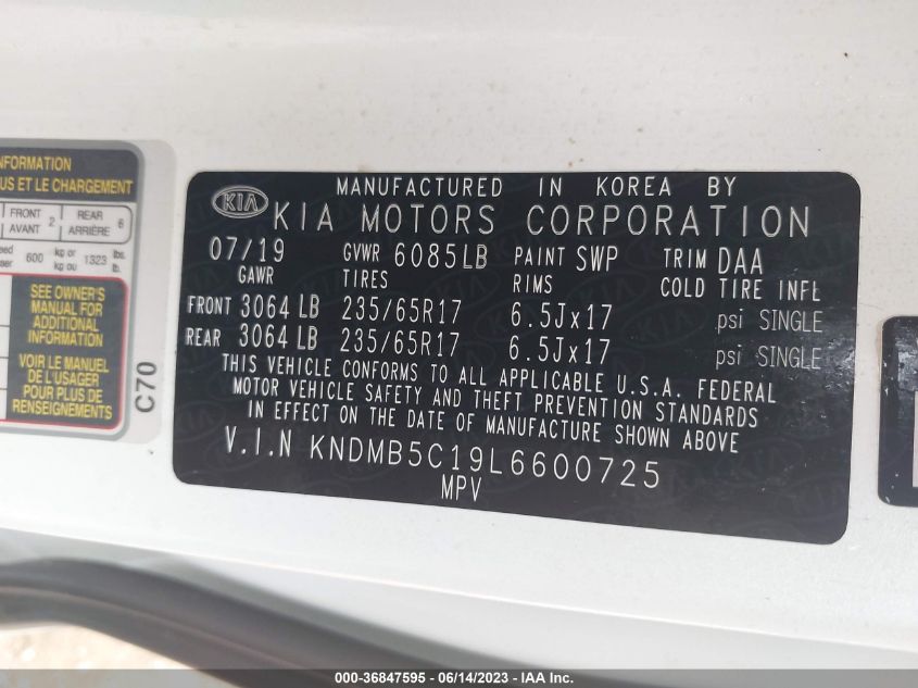 2020 KIA SEDONA LX - KNDMB5C19L6600725