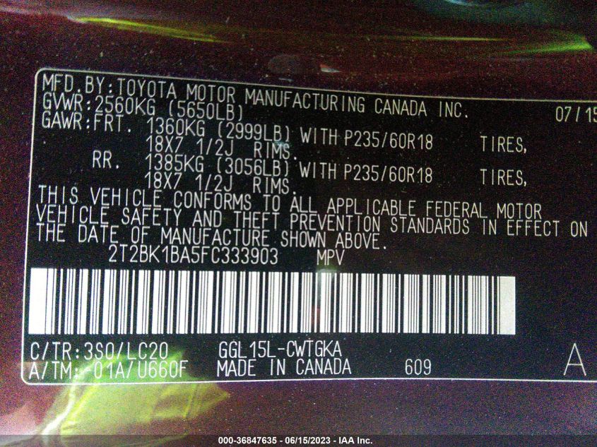 2015 LEXUS RX 350 - 2T2BK1BA5FC333903