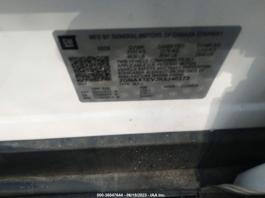2019 CHEVROLET EQUINOX LT - 2GNAXTEV2K6240173