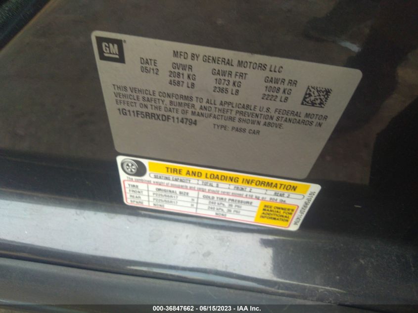 2013 CHEVROLET MALIBU 2LT - 1G11F5RRXDF114794