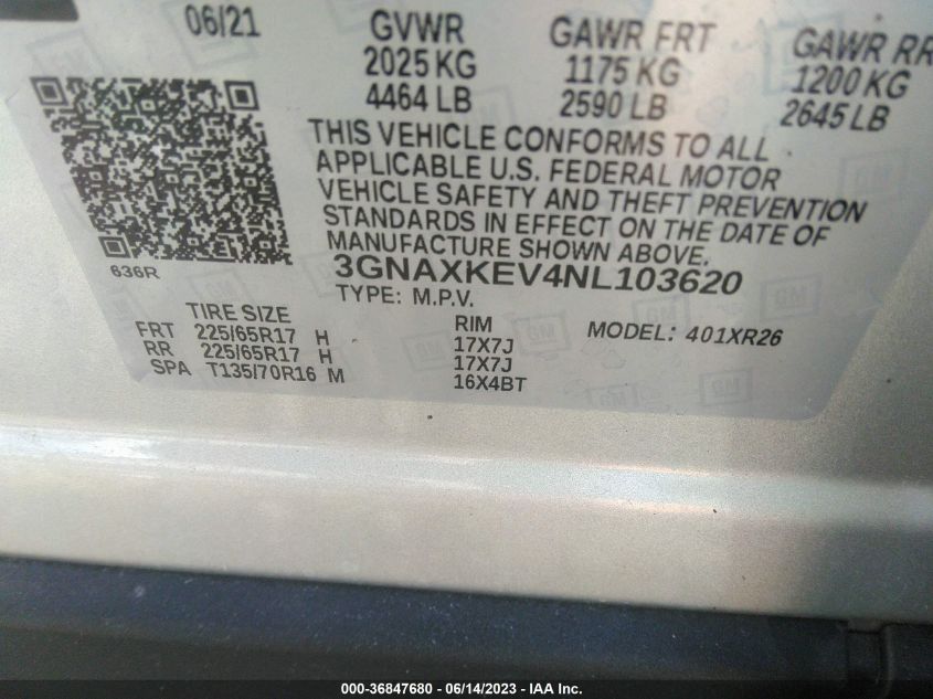 2022 CHEVROLET EQUINOX LT - 3GNAXKEV4NL103620