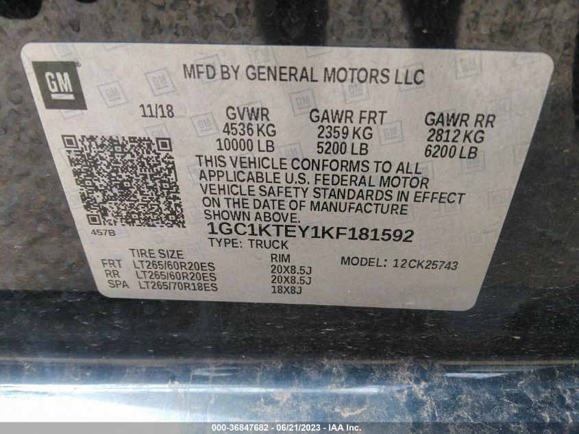 2019 CHEVROLET SILVERADO 2500HD LTZ - 1GC1KTEY1KF181592
