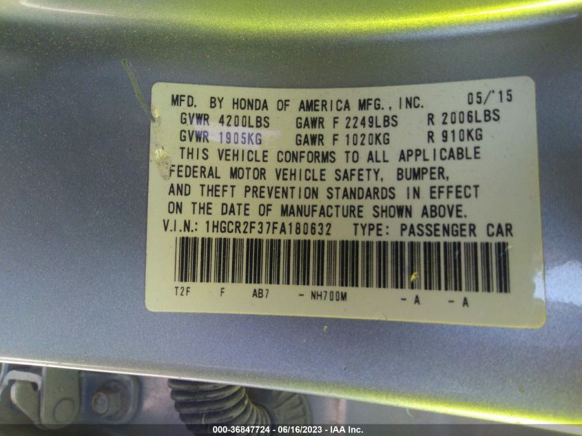 2015 HONDA ACCORD SEDAN LX - 1HGCR2F37FA180632