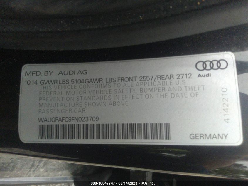 2015 AUDI A6 PREMIUM PLUS - WAUGFAFC9FN023709