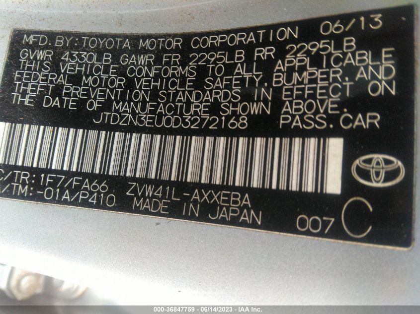 2013 TOYOTA PRIUS V TWO/THREE/FIVE - JTDZN3EU0D3272168