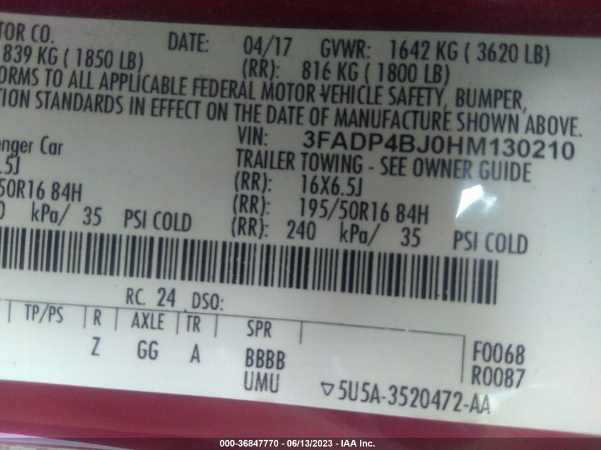 2017 FORD FIESTA SE - 3FADP4BJ0HM130210