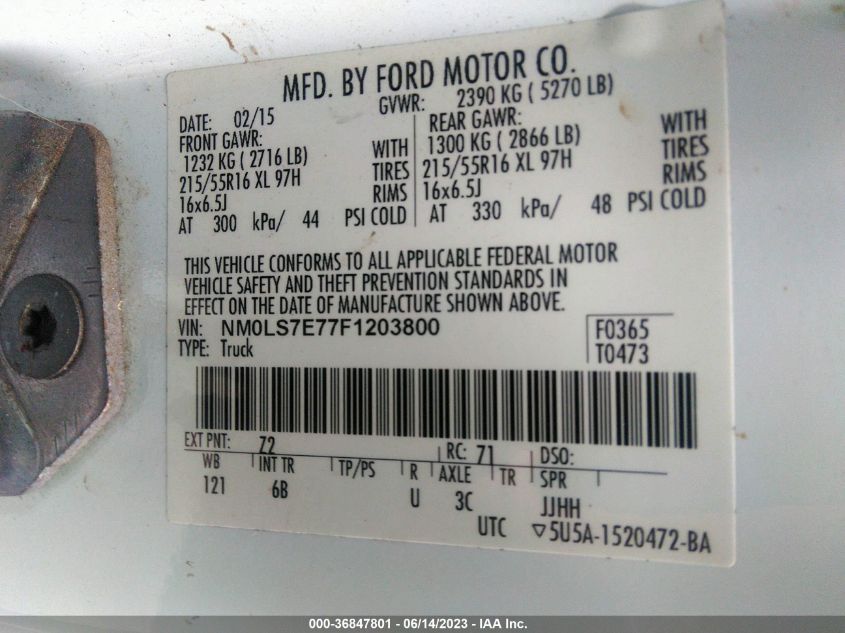 2015 FORD TRANSIT CONNECT XL - NM0LS7E77F1203800