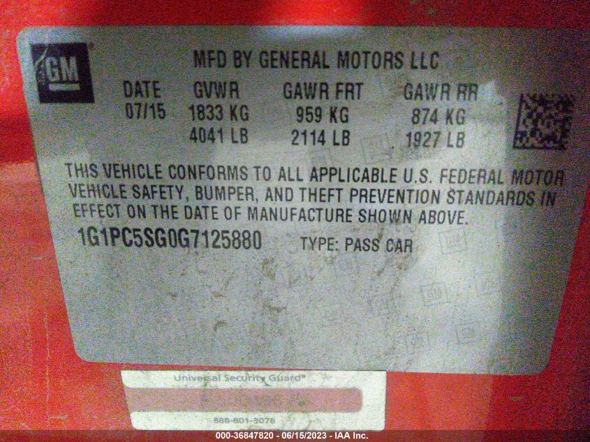 2016 CHEVROLET CRUZE LIMITED LS - 1G1PC5SG0G7125880