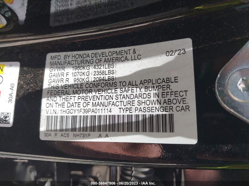 2023 HONDA ACCORD SEDAN EX - 1HGCY1F39PA011114
