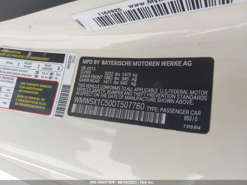 2013 MINI COOPER COUPE WMWSX1C50DT507760