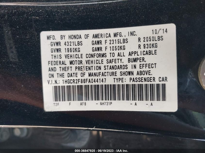 2015 HONDA ACCORD SEDAN EX-L - 1HGCR2F86FA044147