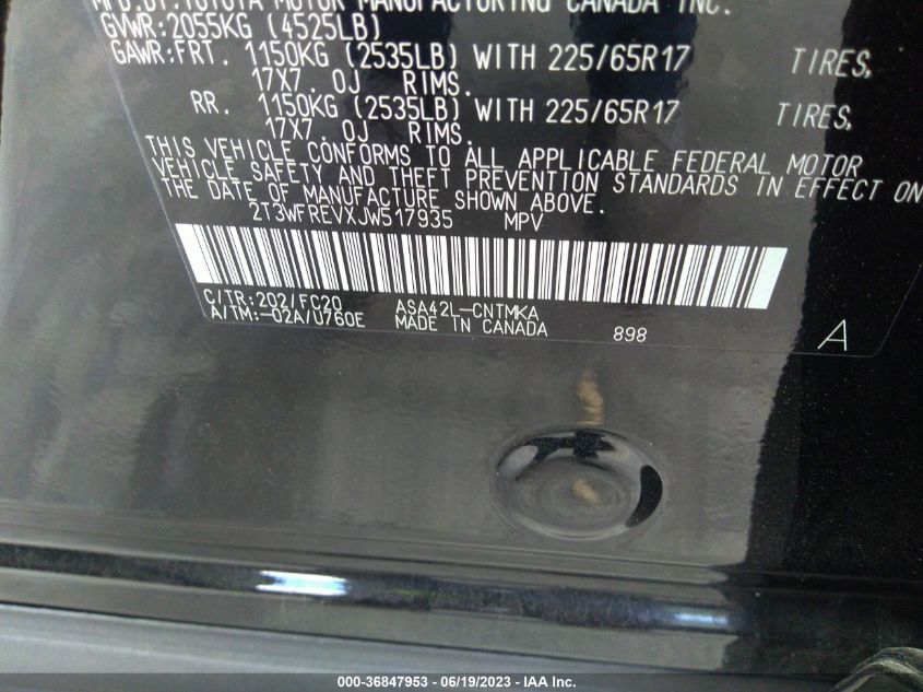2018 TOYOTA RAV4 XLE/ADVENTURE - 2T3WFREVXJW517935