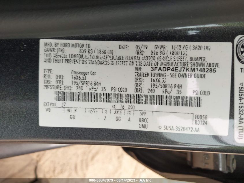 2019 FORD FIESTA SE - 3FADP4EJ7KM148285
