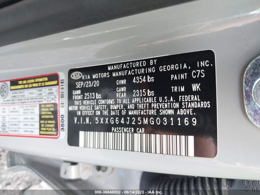 2021 KIA K5 GT-LINE - 5XXG64J25MG031169