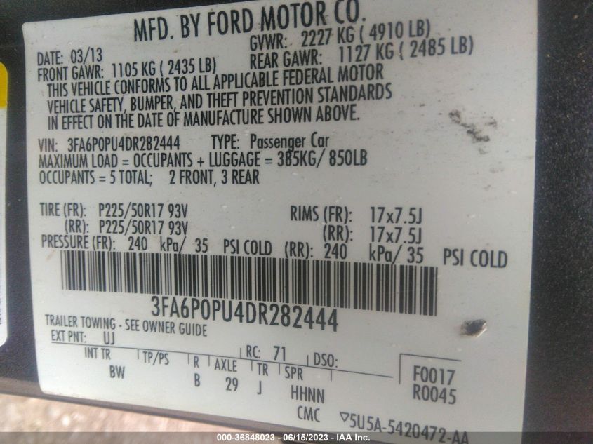2013 FORD FUSION ENERGI SE LUXURY - 3FA6P0PU4DR282444
