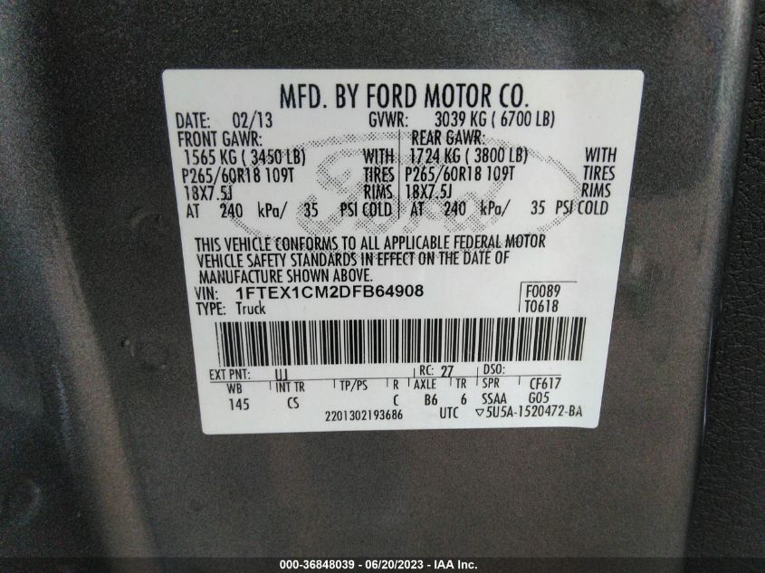 2013 FORD F-150 XL/STX/XLT - 1FTEX1CM2DFB64908