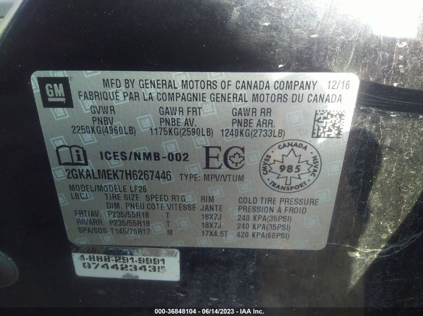 2017 GMC TERRAIN SLE - 2GKALMEK7H6267446