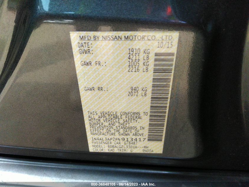 2015 NISSAN ALTIMA 2.5/S/SV/SL - 1N4AL3AP2FN913417