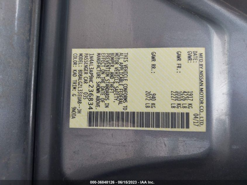 2017 NISSAN ALTIMA 2.5 S - 1N4AL3AP9HC236834
