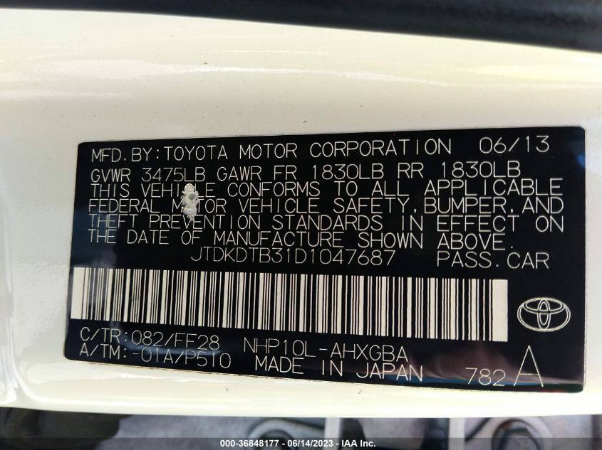 2013 TOYOTA PRIUS C - JTDKDTB31D1047687