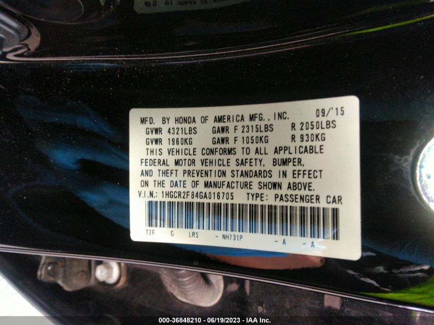2016 HONDA ACCORD SEDAN EX-L - 1HGCR2F84GA016705