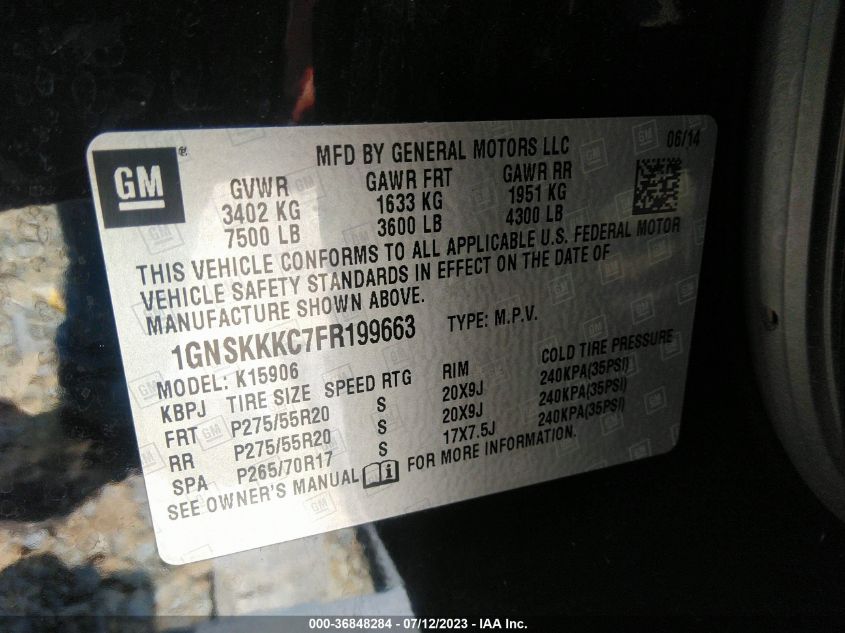2015 CHEVROLET SUBURBAN LTZ - 1GNSKKKC7FR199663