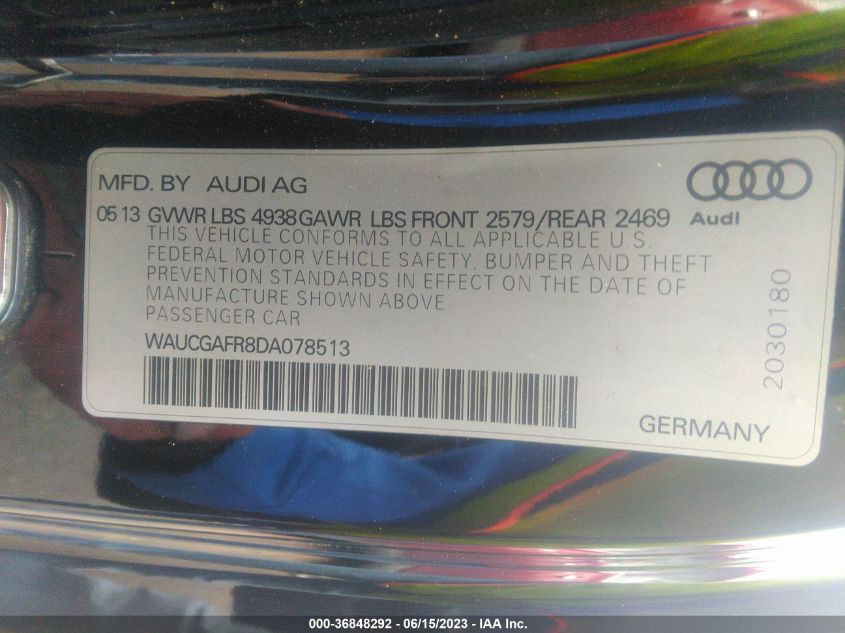 2013 AUDI S5 PREMIUM PLUS WAUCGAFR8DA078513