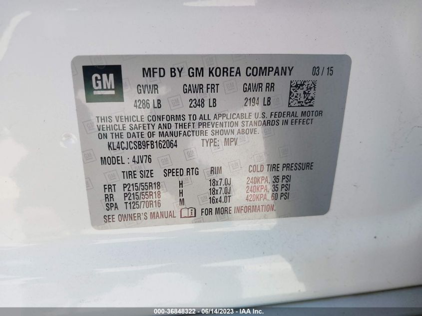 2015 BUICK ENCORE LEATHER - KL4CJCSB9FB162064