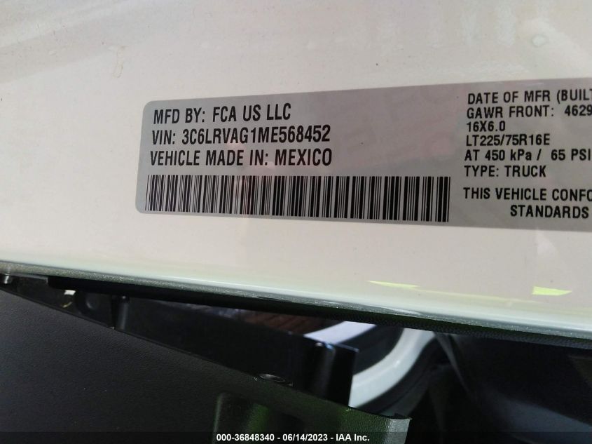 2021 RAM PROMASTER CARGO VAN - 3C6LRVAG1ME568452