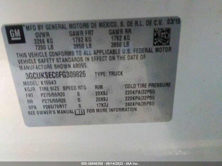 2015 CHEVROLET SILVERADO 1500 LTZ - 3GCUKSEC6FG309826