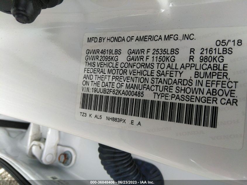 2019 ACURA TLX W/A-SPEC PKG - 19UUB2F62KA000485
