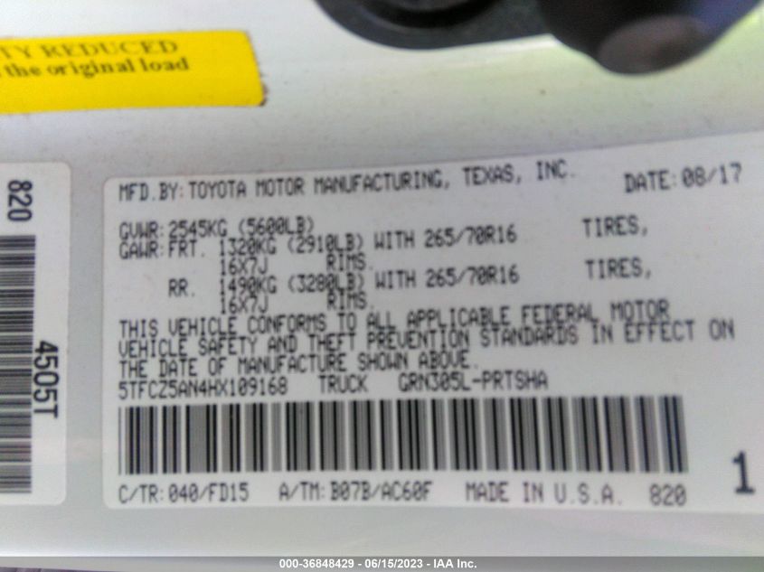 2017 TOYOTA TACOMA SR5/TRD SPORT - 5TFCZ5AN4HX109168