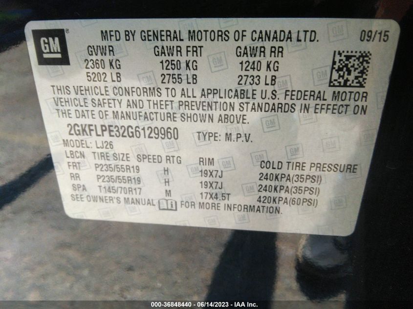 2016 GMC TERRAIN SLT - 2GKFLPE32G6129960