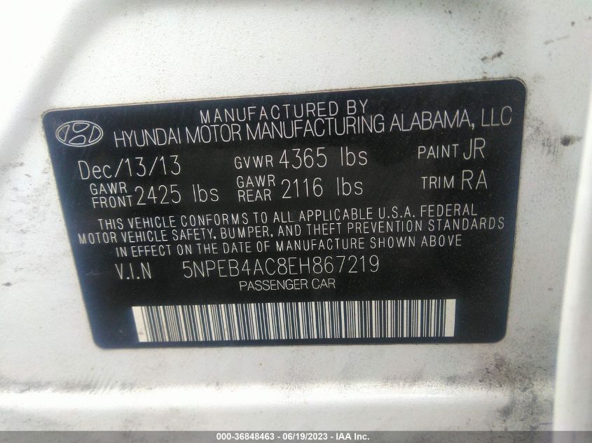 2014 HYUNDAI SONATA GLS - 5NPEB4AC8EH867219