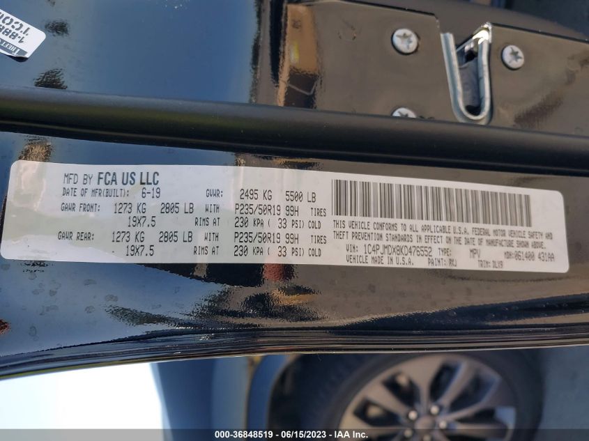 2019 JEEP CHEROKEE HIGH ALTITUDE - 1C4PJMDX8KD476552