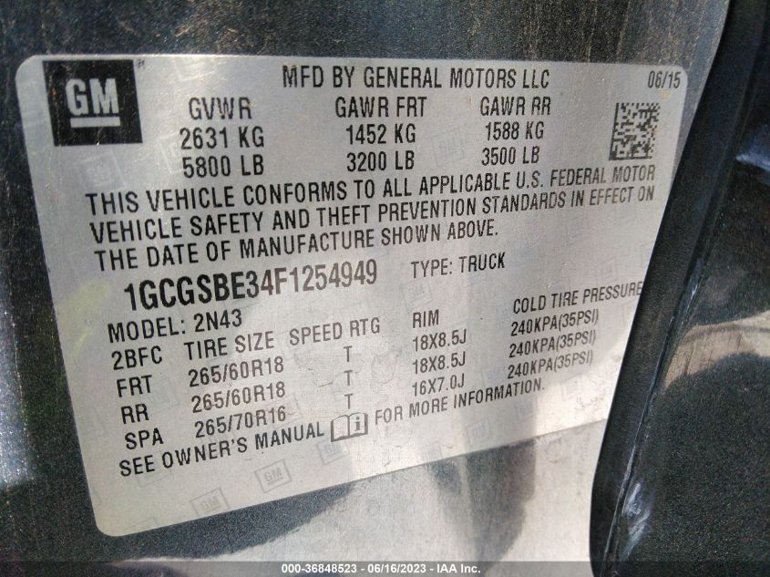 2015 CHEVROLET COLORADO 2WD LT - 1GCGSBE34F1254949