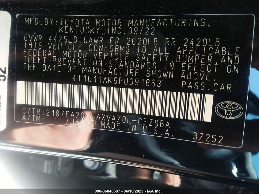 2023 TOYOTA CAMRY HYBRID SE NIGHTSHADE - 4T1G11AK6PU091663