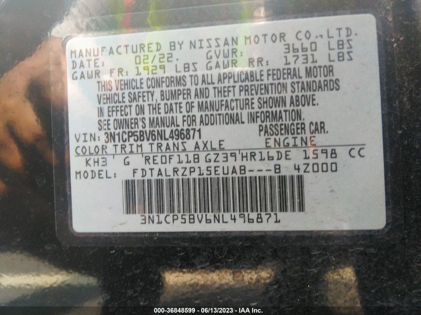 2022 NISSAN KICKS S - 3N1CP5BV6NL496871