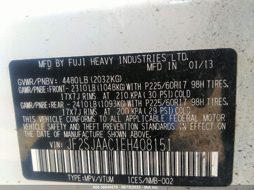 2014 SUBARU FORESTER 2.5I - JF2SJAAC1EH408151