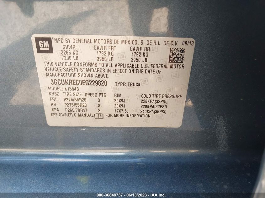 2014 CHEVROLET SILVERADO 1500 LT - 3GCUKREC0EG229820